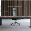 Bureau direction luxe, design contemporain, bois gris foncé, cuir ou simili. Gamme Littoral