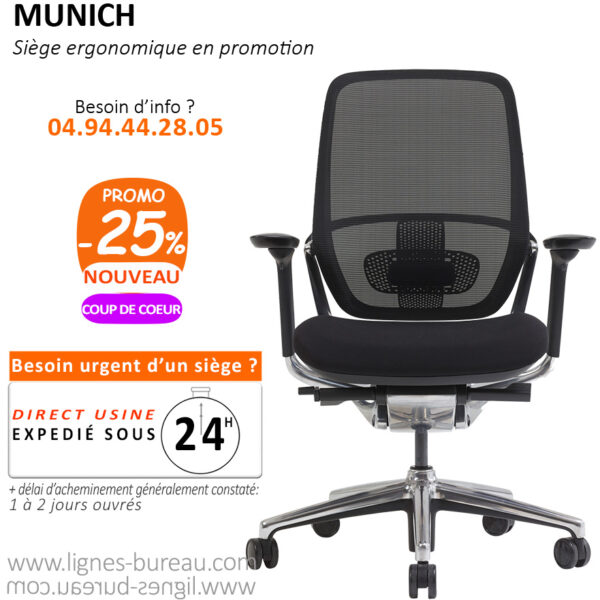 Fauteuil bureautique ergonomique pas cher, professionnel, Munich