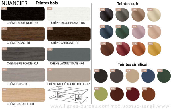 Nuancier des tables de réunion bois et cuir, Littoral