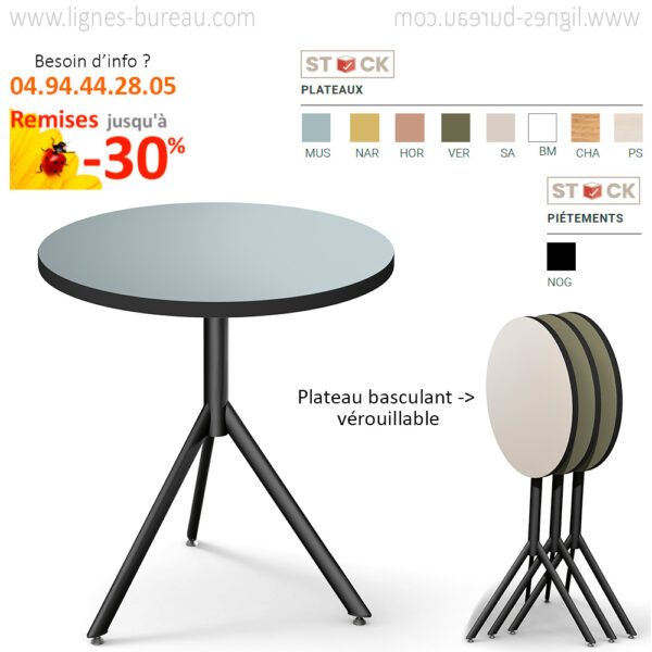 Table pliante cafeteria et collectivite, ronde, hauteur 74 cm, Flipper