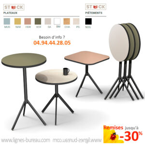 Tables cafétéria avec plateau basculant rond ou carré, Flipper