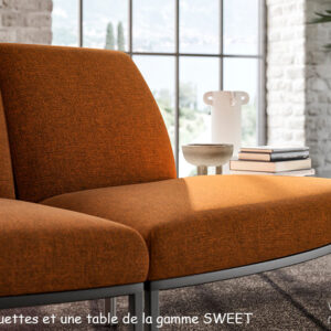 Banquette d’accueil convexe modulaire design, tissu orange, SWEET