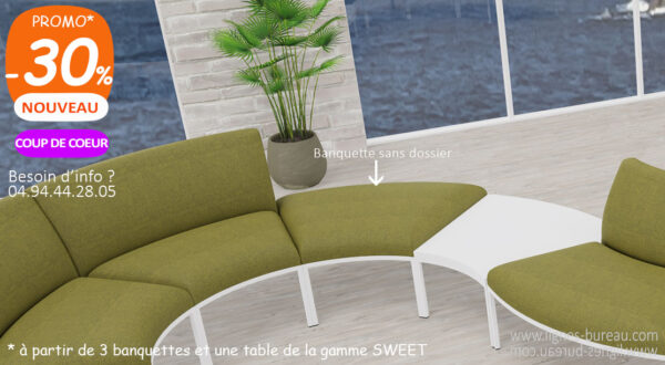 Module banquette d’accueil sans dossier, arrondie, tissu vert 295, SWEET