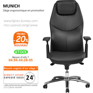 Fauteuil de direction pas cher synchrone, similicuir noir, Michel