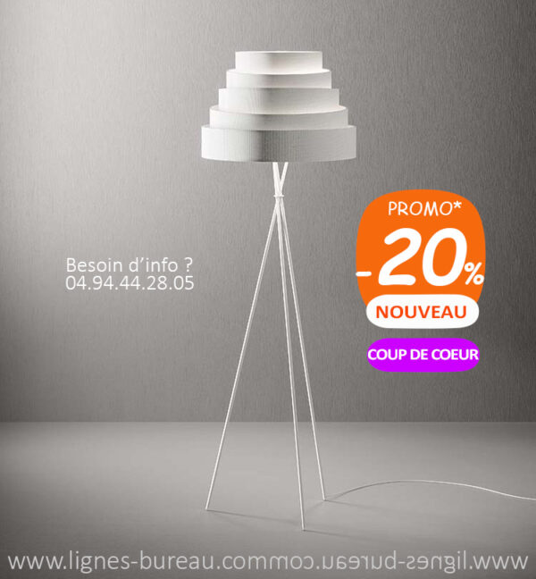 Lampadaire de bureau design contemporain blanc, Tripode