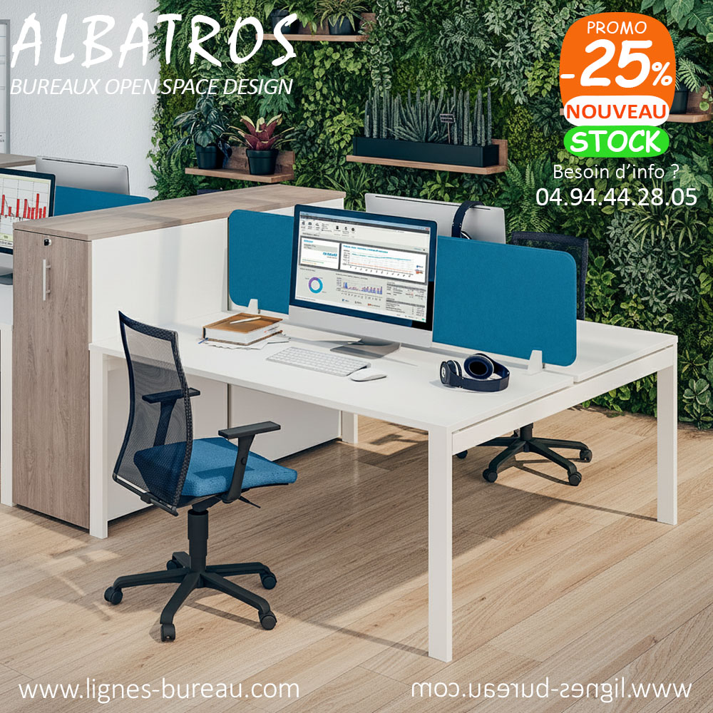 Bureau 2 personnes avec rangements face à face et séparation, Albatros