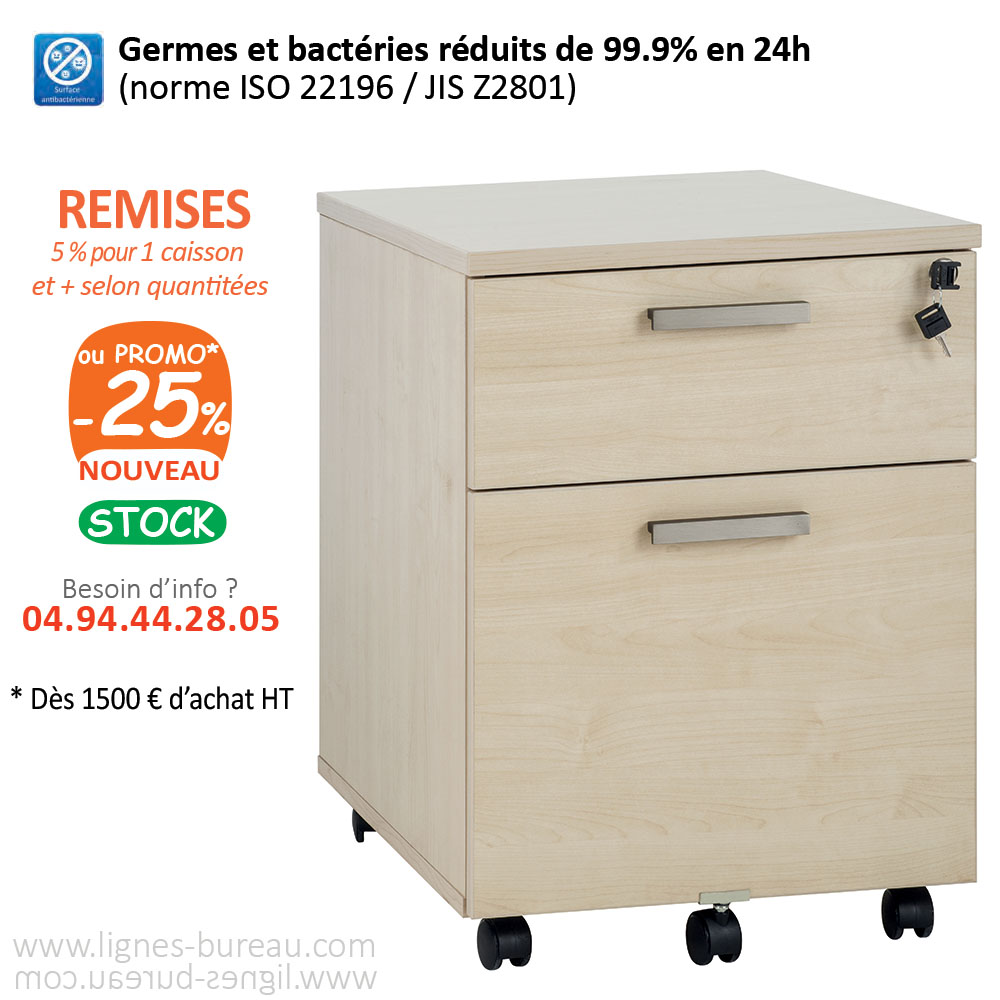 Meuble de Rangement Caisson à Tiroir de Bureau avec Roulettes 5 Tiroirs  Chêne