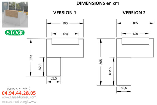 Dimensions de la banque d’accueil d’angle pas cher Lili