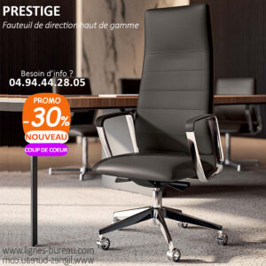 Fauteuil de direction haut de gamme en cuir noir, Prestige