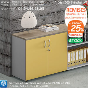 Petite armoire de bureau basse design, portes jaunes, Écureuil