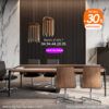 Table de réunion direction luxueuse, design, Noyer et cuir, Swing