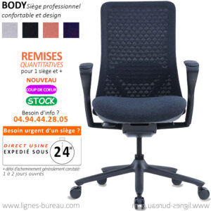 Chaise de bureau professionnelle confortable, design, noire, Body