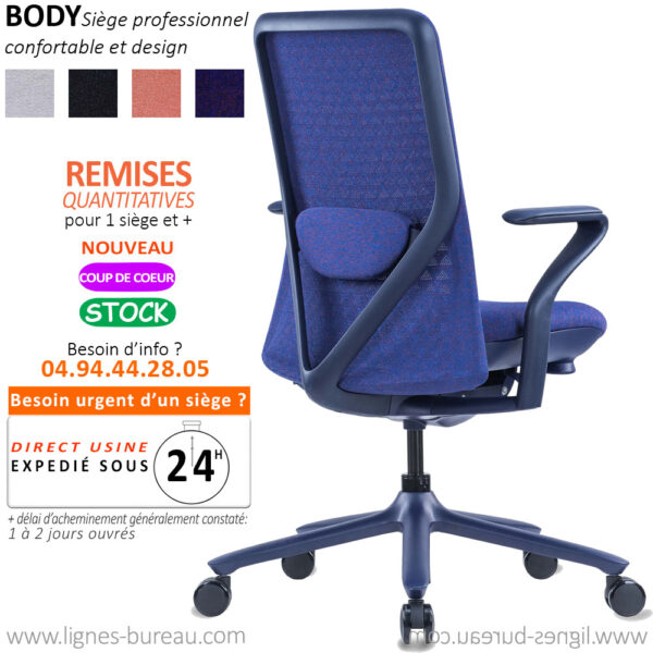 Fauteuil de bureau professionnel confortable design violet, Body