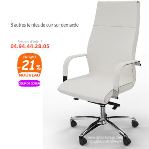 Fauteuil direction blanc design et confortable en cuir, Élite