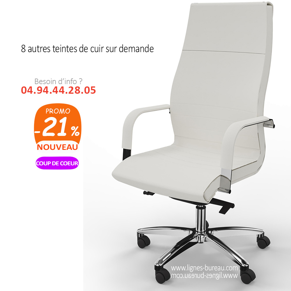 Fauteuil de direction Wave en cuir pleine fleur blanc