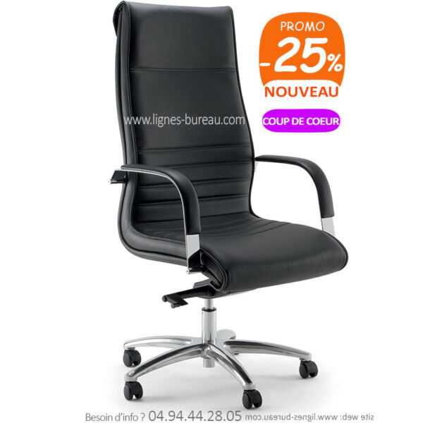 Fauteuil de direction cuir noir confortable, haut de gamme, ÉLITE