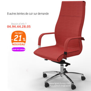 Fauteuil de direction grand confort en cuir rouge, Élite