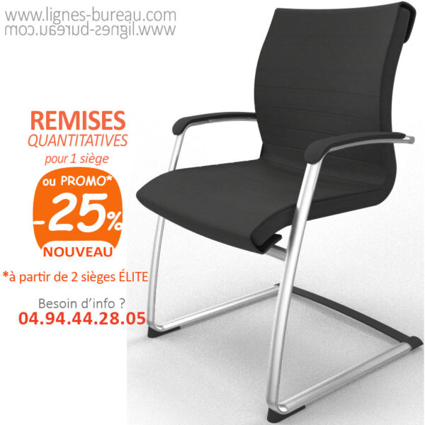 Fauteuil visiteur et réunion cuir noir confortable, ELITE