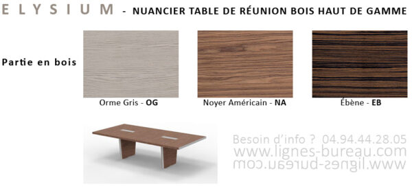 Nuancier de la table de réunion en bois luxueuse, Elysium