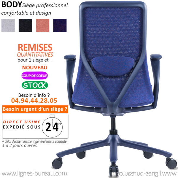 Siège de bureau de qualité professionnelle confortable violet, Body