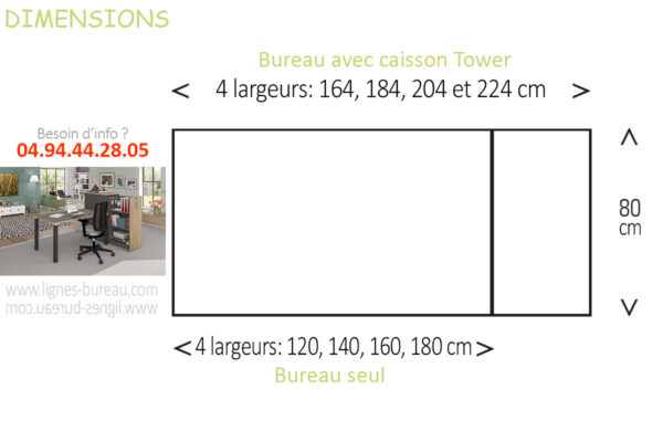 Dimensions bureau moderne design et rangement, Latitude