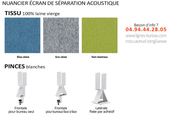 Nuancier de l’écran de séparation acoustique pour bureau Sil