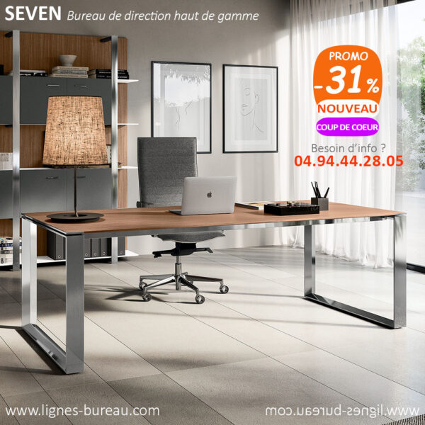 Bureau direction design contemporain haut de gamme, Noyer, Seven