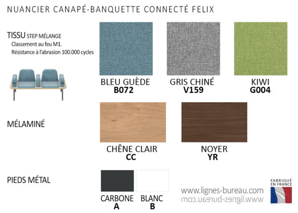 Nuancier du canapé-banquette d’accueil connecté 2 places Félix