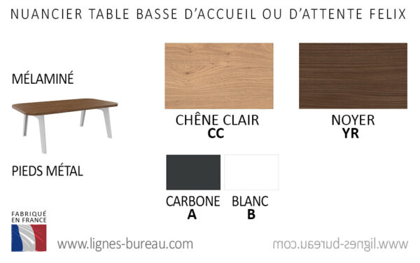 Nuancier de la table basse d’accueil ou d’attente, Félix