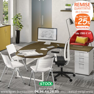 Bureau arrondi d’angle, professionnel design, retour sur caisson, Smarty