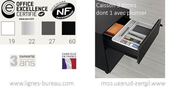 Caisson de bureau 3 tiroir dont 1 avec plumier, Évolution