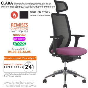 Chaise de bureau avec soutien lombaire réglable de qualité, Clara