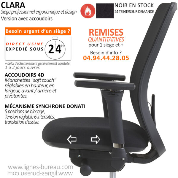 Chaise de bureau ergonomique de qualité Clara