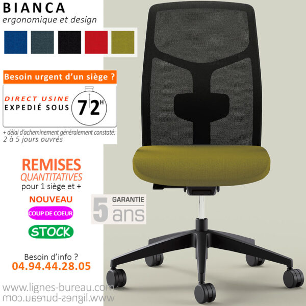 Chaise de bureau professionnelle ergonomique, Bianca