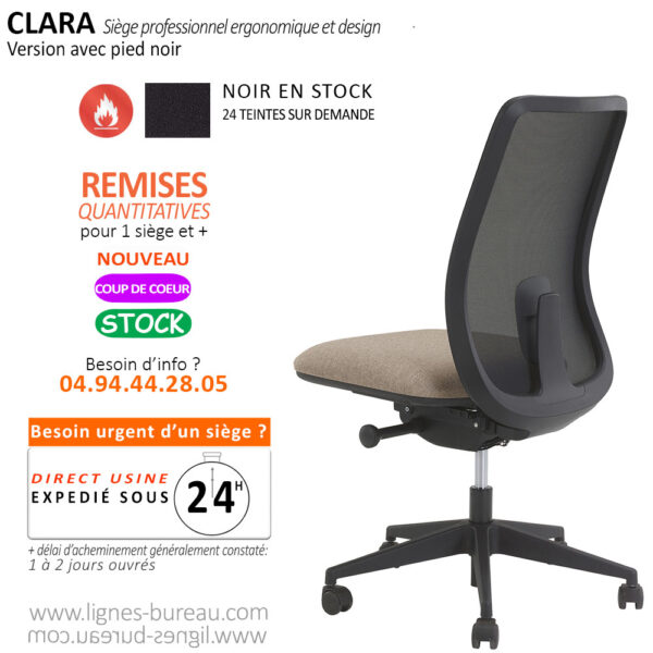 Chaise ergonomique avec soutien dorsal, tissu non feu M1, Clara