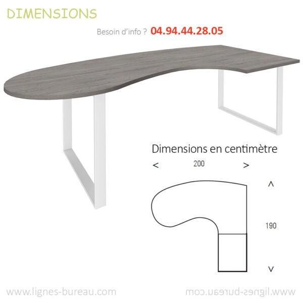 Dimensions du bureau d’angle de forme arrondie Smarty