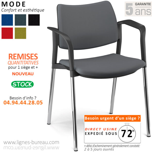 Fauteuil de collectivité, réunion, visiteur, confortable, tissu et chrome, Mode