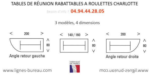 Tables de réunion rabattables mobiles Charlotte: 3 modèles