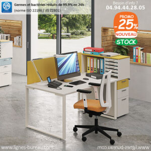 Bureau professionnel droit design et rangement avec niche, blanc et jaune, Smarty