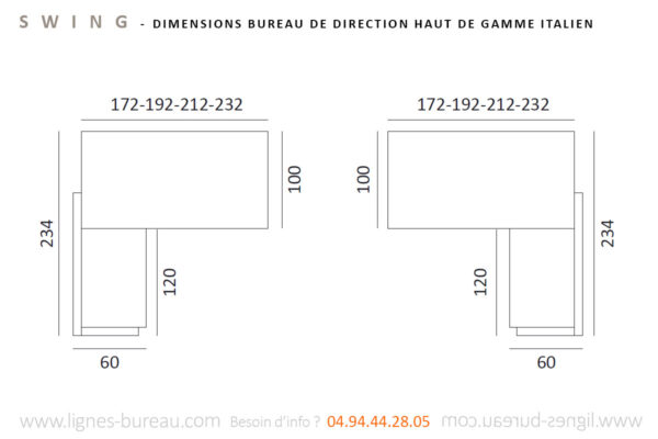 Dimensions des bureaux de direction haut de gamme italiens Swing