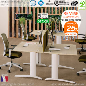 Lot de 2 bureaux droits professionnels Peuplier Océan et écran acoustique Matcha