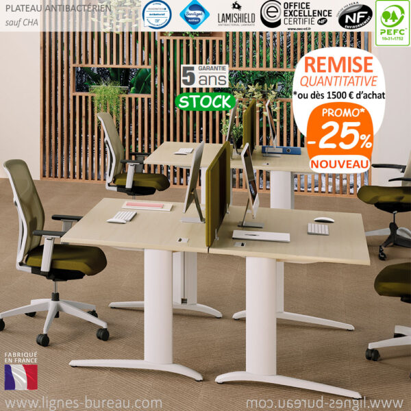 Lot de 2 bureaux droits professionnels Peuplier Océan et écran acoustique Matcha