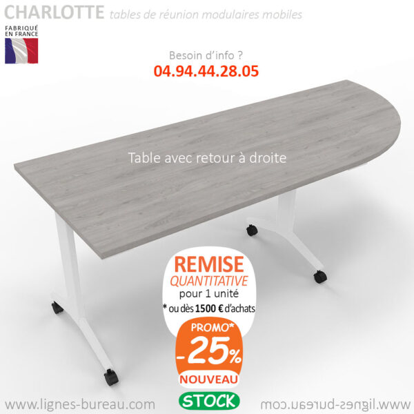 Table de réunion modulable avec retour à droite, Charlotte