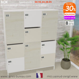 Casier de rangement de bureau bois et blanc, courrier et affaires personnelles, Box