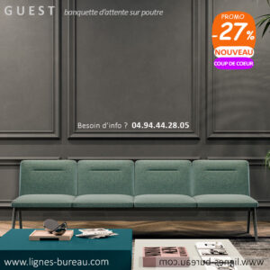 Banquette d’accueil sur poutre 4 places, modulable, Gris Ombre, Guest