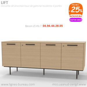 Desserte de bureau, design moderne, luxueuse, chêne clair, 4 portes, LIFT