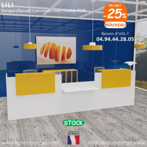 Banque d’accueil pmr, 2 personnes, droite, design, blanche et jaune Curry, Lili