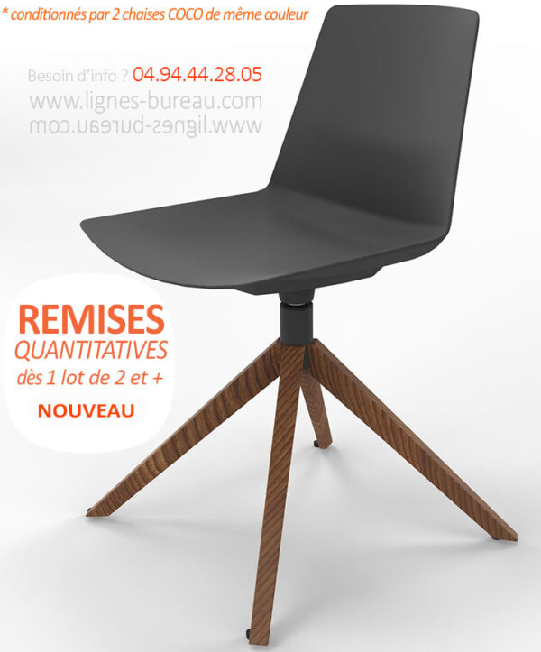Chaise de réunion à l'élégance scandinave, coque pivotante, pied bois COCO: par LOT de 2 et plus – Image 4