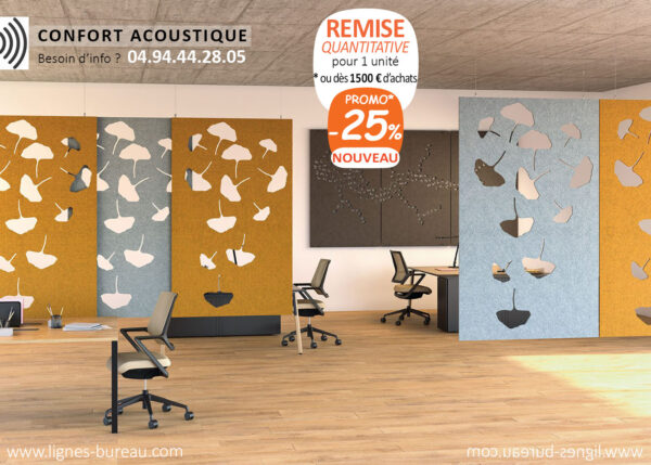 Panneaux acoustiques suspendus décoratifs, Ginko, Intimis