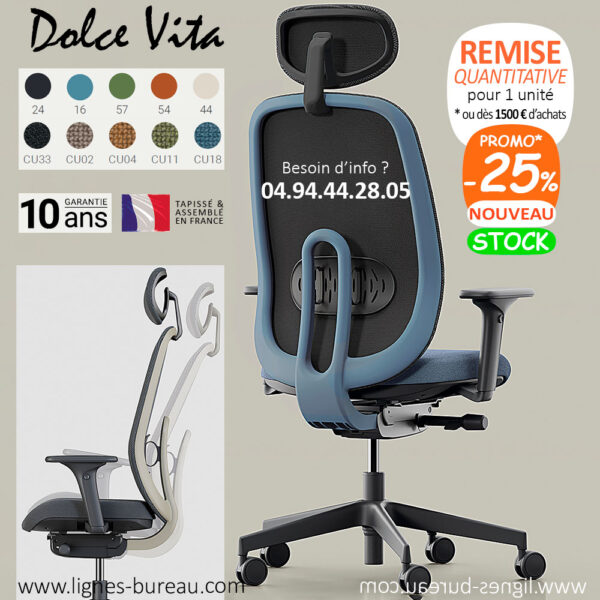 Fauteuil ergonomique avec têtière, soutien lombaire, Dolce Vita